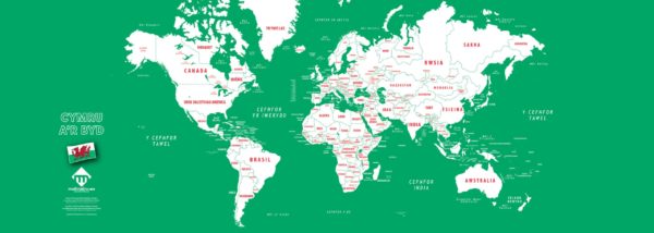 Carte du monde design en format long en gallois